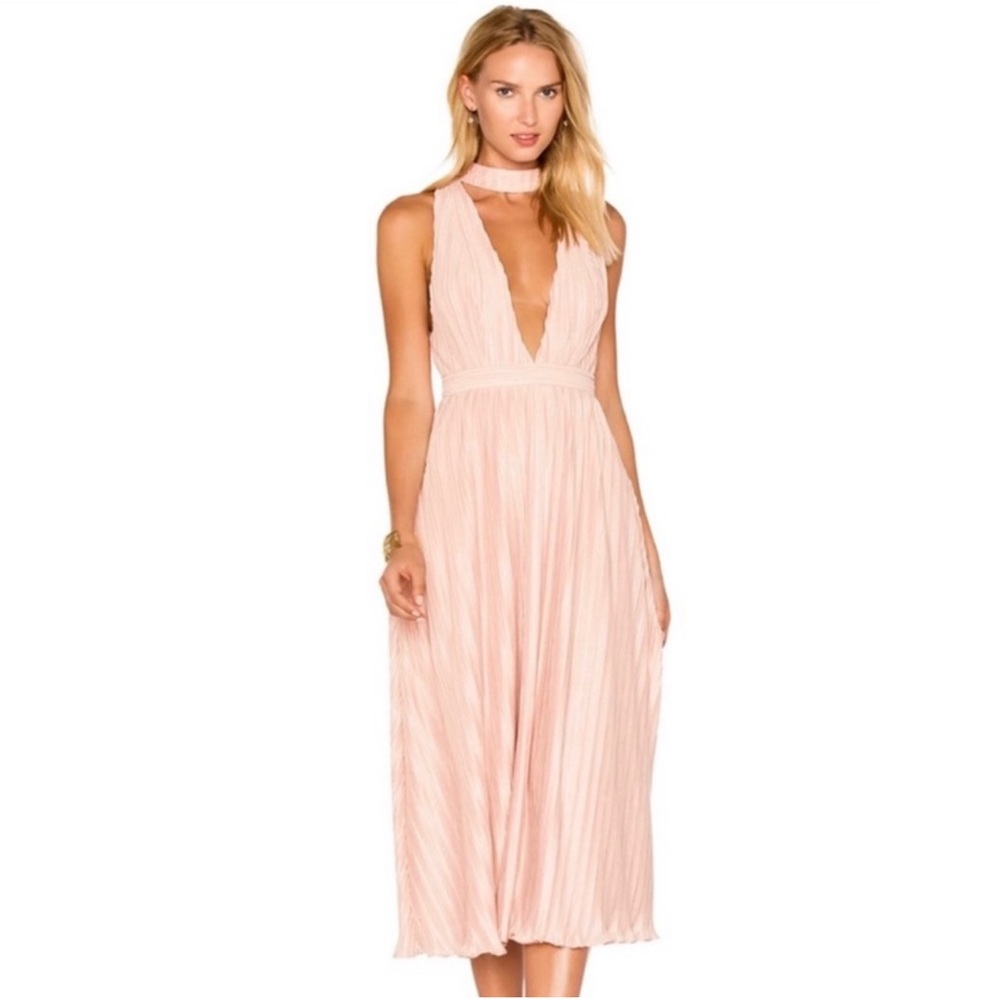 NBD PINK PLUNGING V-NECK PLEATED MIDI DRESS NWT - Picture 2 of 4